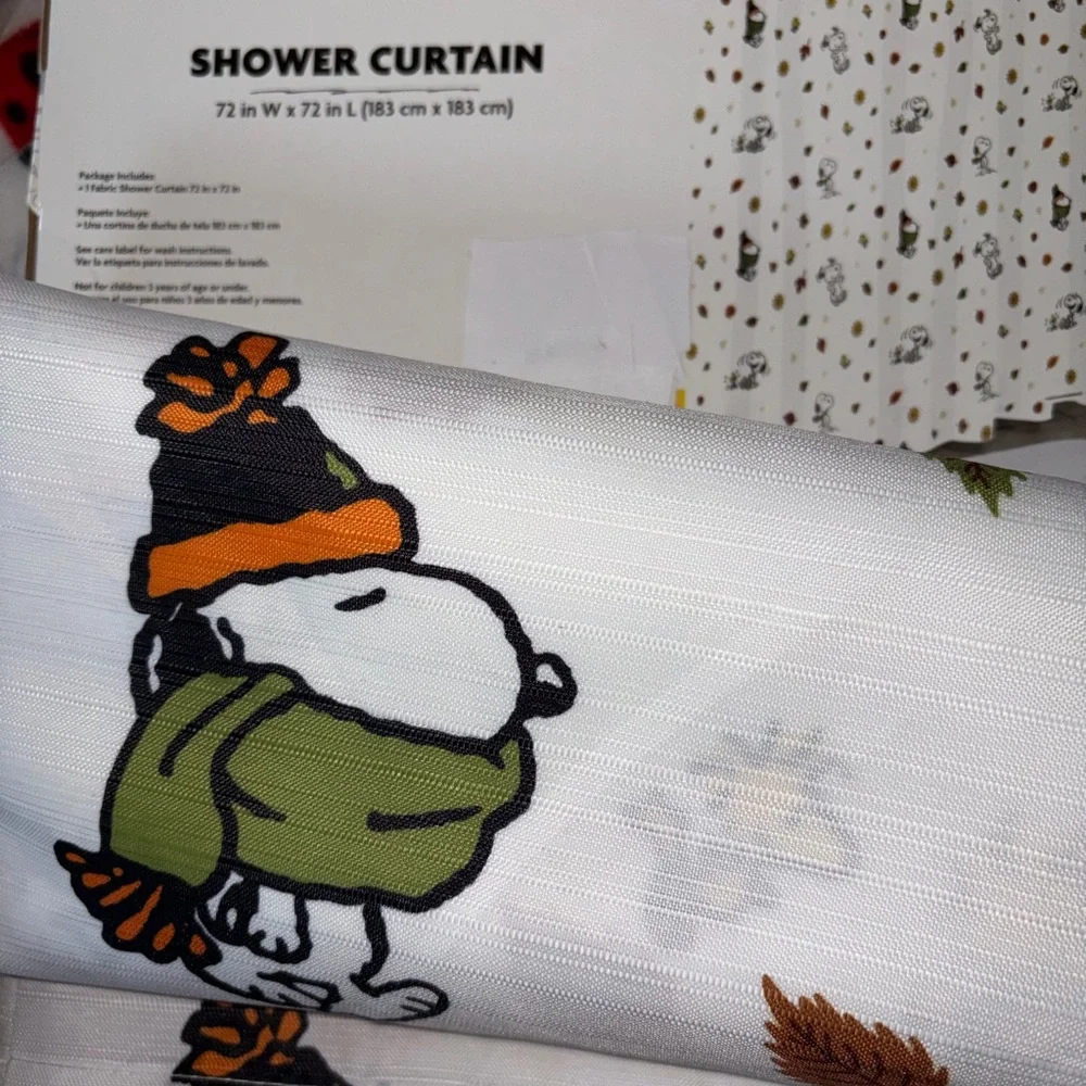 Snoopy Puffer Jacket Shower Curtain Fall Autumn